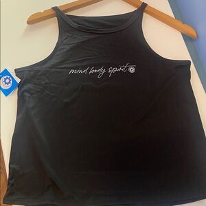 NWT Black 'mind body spirit' Club Pilates Tank Top, large